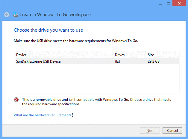 Windows To Go on Removable Drive Error