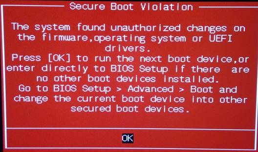 Secure Boot Violation Warning