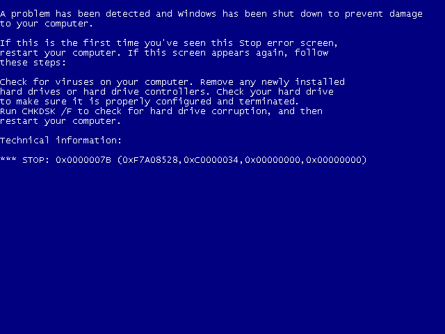 Windows: STOP 0x0000007B