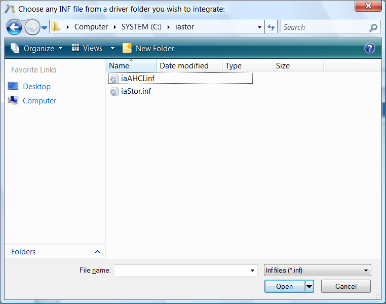 nLite Screenshot - Open INF/SYS Dialog