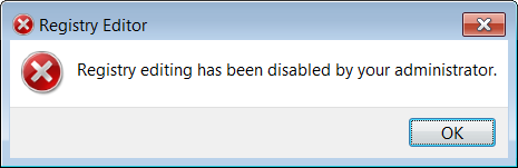 Registerredigering er deaktivert av administratoren din; som det vises I Windows 7 og Vista