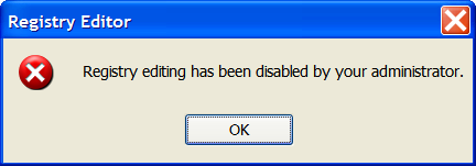 Registerredigering er deaktivert av administratoren din; som det vises I Windows XP