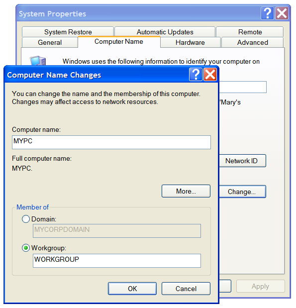 Domain to Workgroup Change in Windows