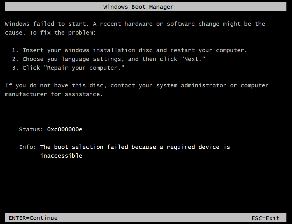 Fix Boot Error 0xc000000e Required Device Is Inaccessible