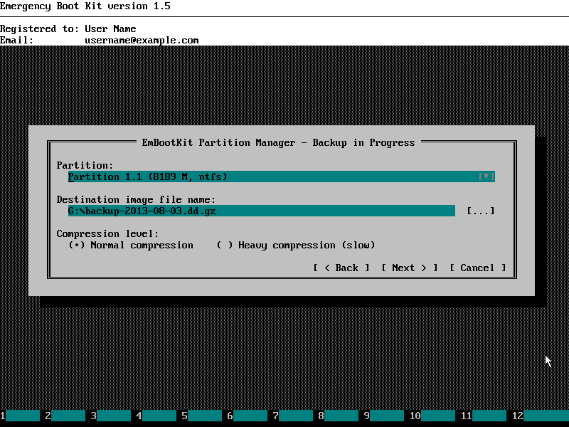 Emergency Boot Kit - Backup Partition to Image File (options)