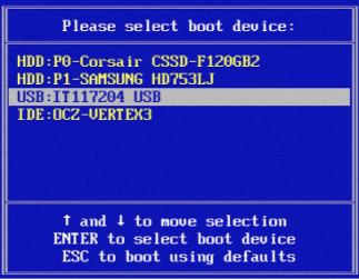 Getting Started with Emergency Boot Kit - Boot menu on AMI BIOS