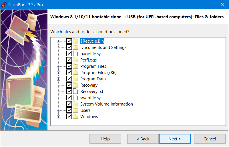 Create Bootable Clone of Windows on USB - Choosing excluded files and folders