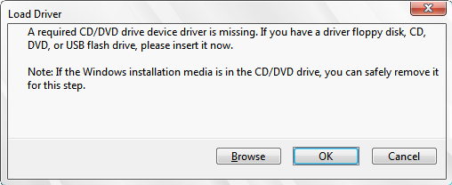 Error Message - A required CD/DVD drive device driver is missing