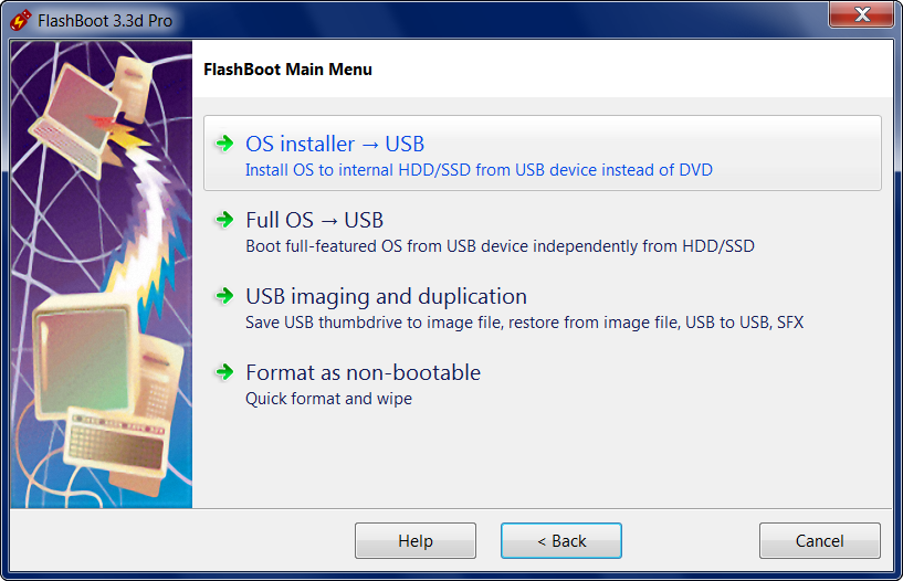 Windows 7 on new laptop - Choosing OS installer to USB in the Main Menu