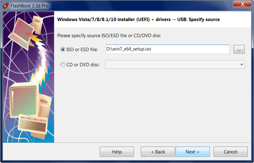 Windows 7 on new laptop - Specifying ISO image file of Windows setup